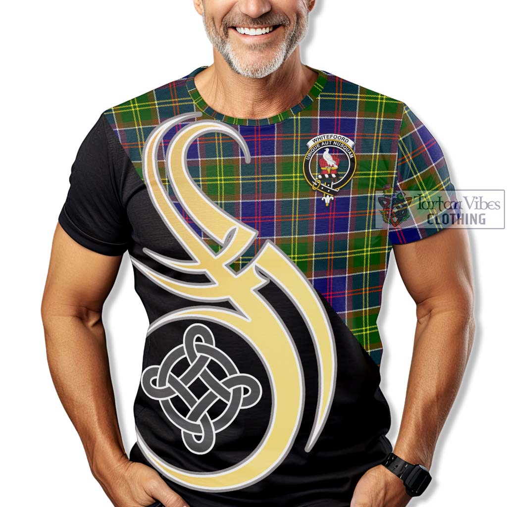 Whitefoord Tartan T-Shirt with Family Crest and Celtic Symbol Style - Tartan Vibes Clothing