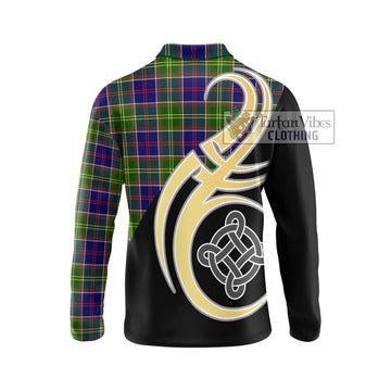 Whitefoord Tartan Long Sleeve Polo Shirt with Family Crest and Celtic Symbol Style - Tartan Vibes Clothing