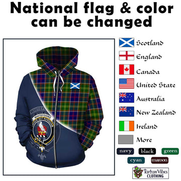 Whitefoord Tartan Hoodie with Personalised National Flag and Family Crest Half Style - Tartan Vibes Clothing
