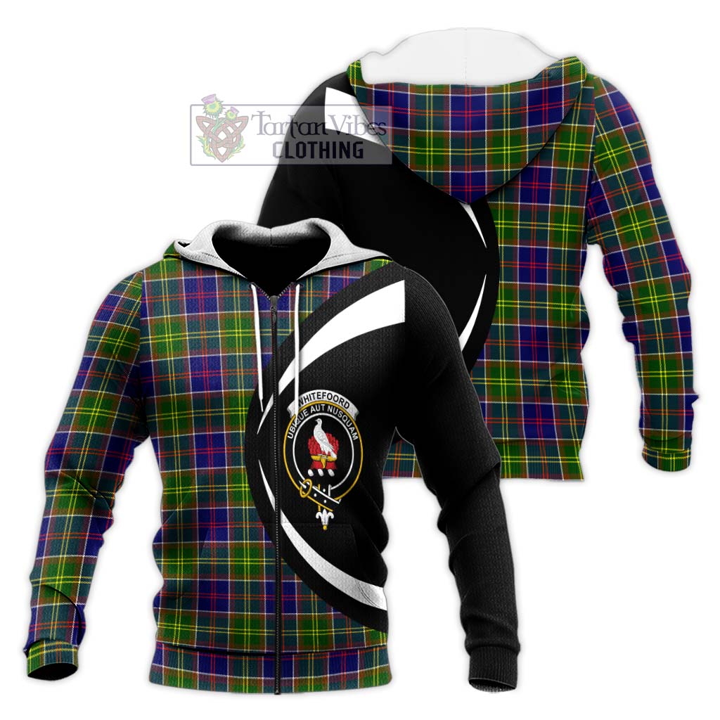 Whitefoord Tartan Knitted Hoodie with Family Crest Circle Style Unisex Knitted Zip Hoodie - Tartan Vibes Clothing