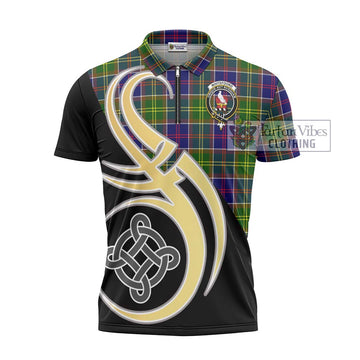 Whitefoord Tartan Zipper Polo Shirt with Family Crest and Celtic Symbol Style - Tartan Vibes Clothing