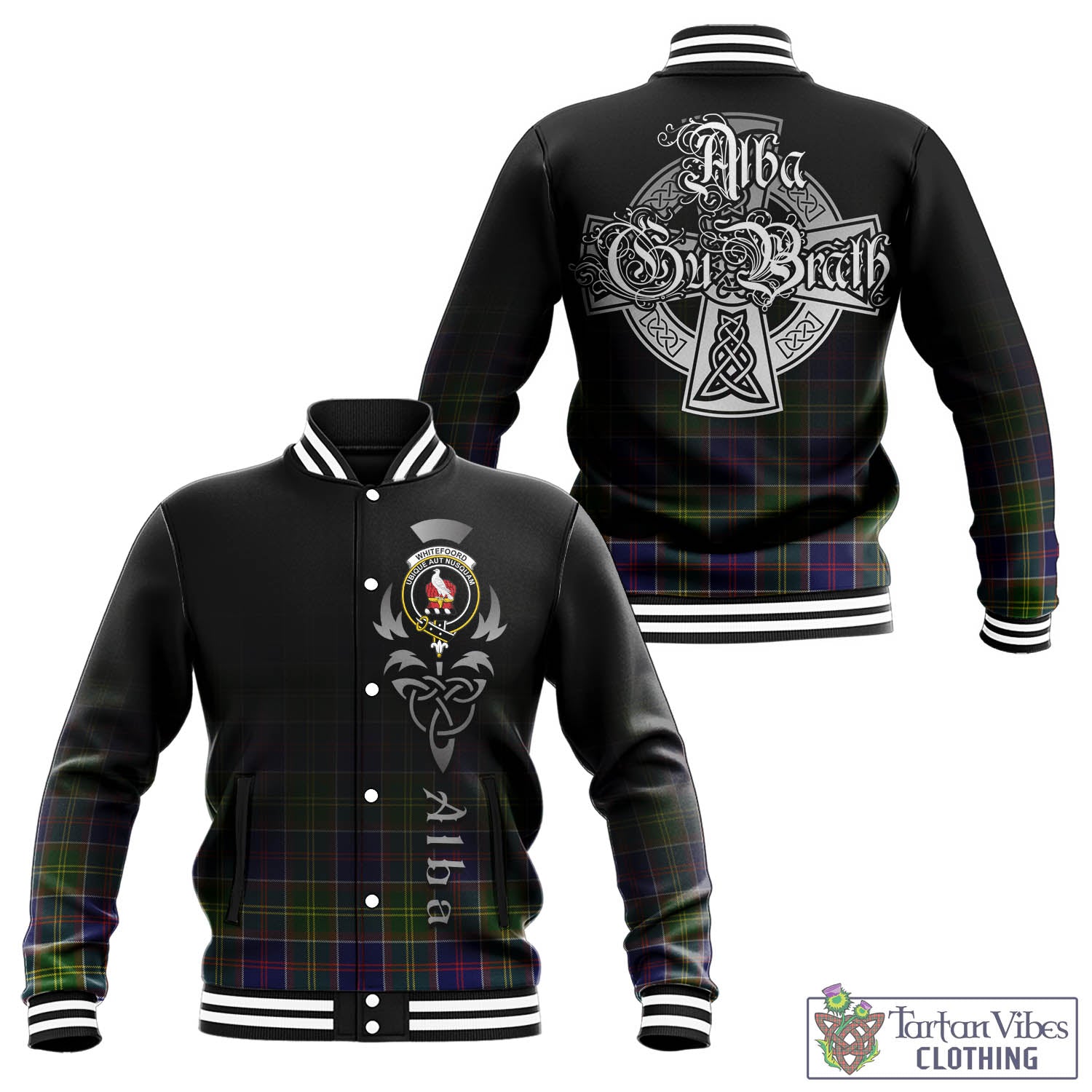 Whitefoord Tartan Baseball Jacket Featuring Alba Gu Brath Family Crest Celtic Inspired - Tartan Vibes Clothing
