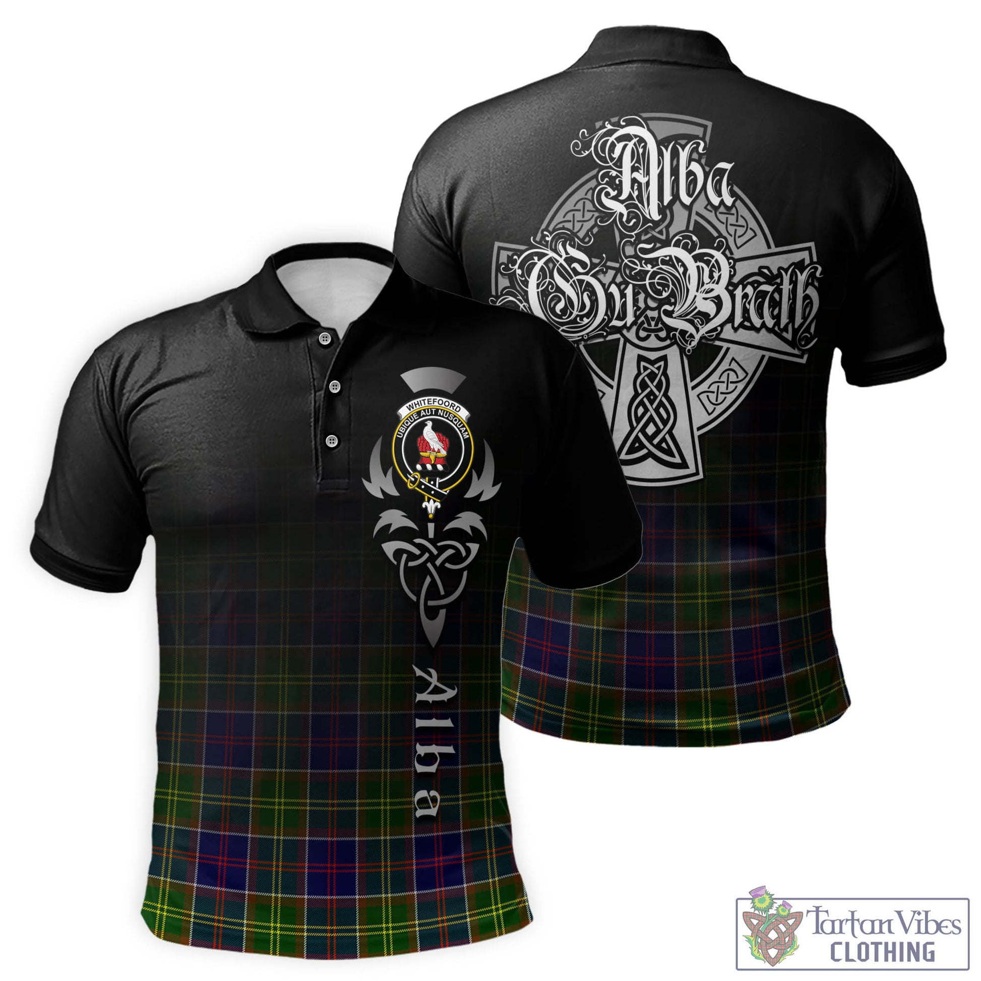 Whitefoord Tartan Polo Shirt Featuring Alba Gu Brath Family Crest Celtic Inspired - Tartan Vibes Clothing