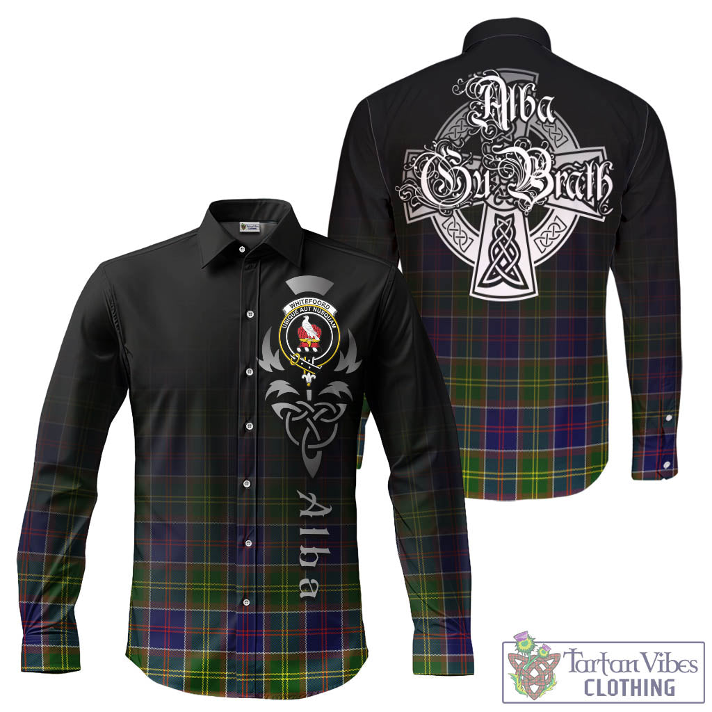 Whitefoord Tartan Long Sleeve Button Up Featuring Alba Gu Brath Family Crest Celtic Inspired - Tartan Vibes Clothing