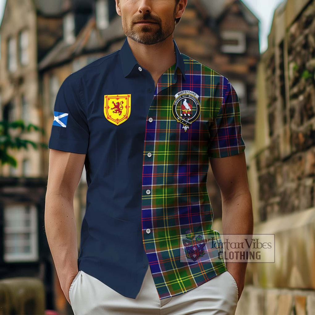 Whitefoord Tartan Hawaiian Shirt Alba with Scottish Lion Royal Arm Half Style - Tartan Vibes Clothing