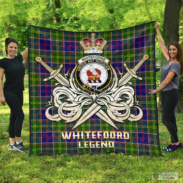 Whitefoord Modern Tartan Quilt with Clan Crest and the Golden Sword of Courageous Legacy