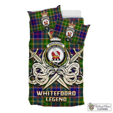 Whitefoord Modern Tartan Bedding Set with Clan Crest and the Golden Sword of Courageous Legacy
