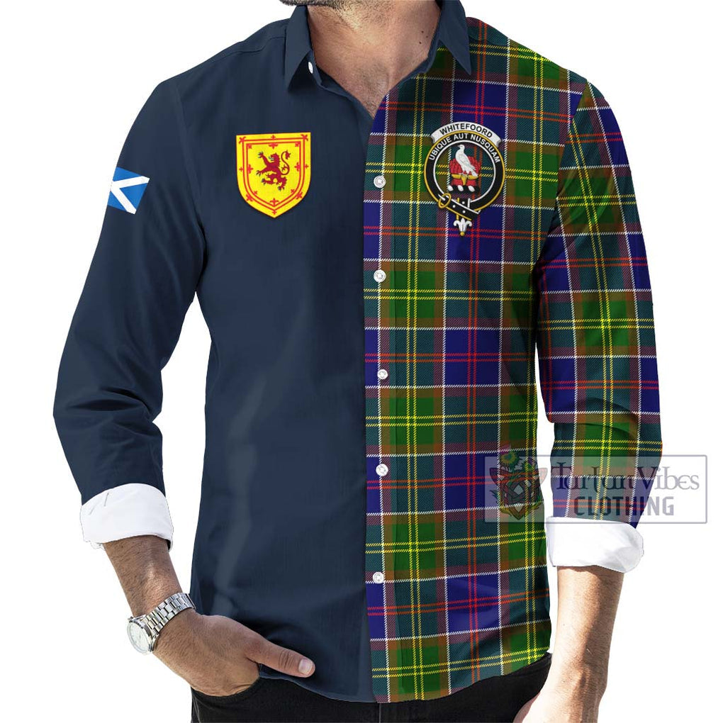 Whitefoord Tartan Long Sleeve Button Shirt Alba with Scottish Lion Royal Arm Half Style Men's Shirt - Tartan Vibes Clothing