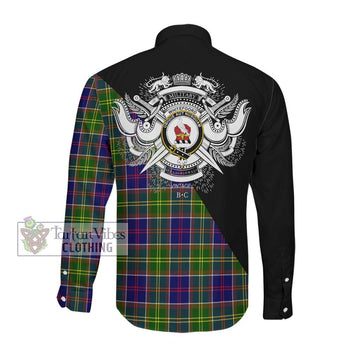 Whitefoord Tartan Long Sleeve Button Shirt with Family Crest and Military Logo Style Men's Shirt - Tartanvibesclothing Shop