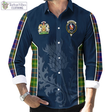 Whitefoord Tartan Long Sleeve Button Up Shirt with Family Crest and Scottish Thistle Vibes Sport Style - Tartan Vibes Clothing