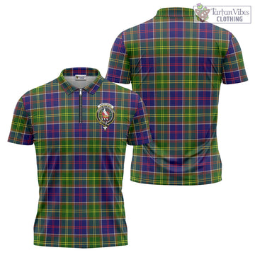 Whitefoord Tartan Zipper Polo Shirt with Family Crest - Tartan Vibes Clothing