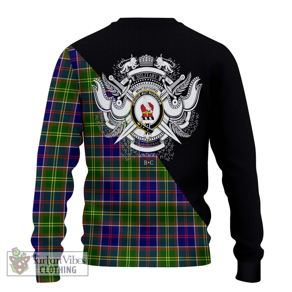 Whitefoord Tartan Ugly Sweater with Family Crest and Military Logo Style - Tartan Vibes Clothing