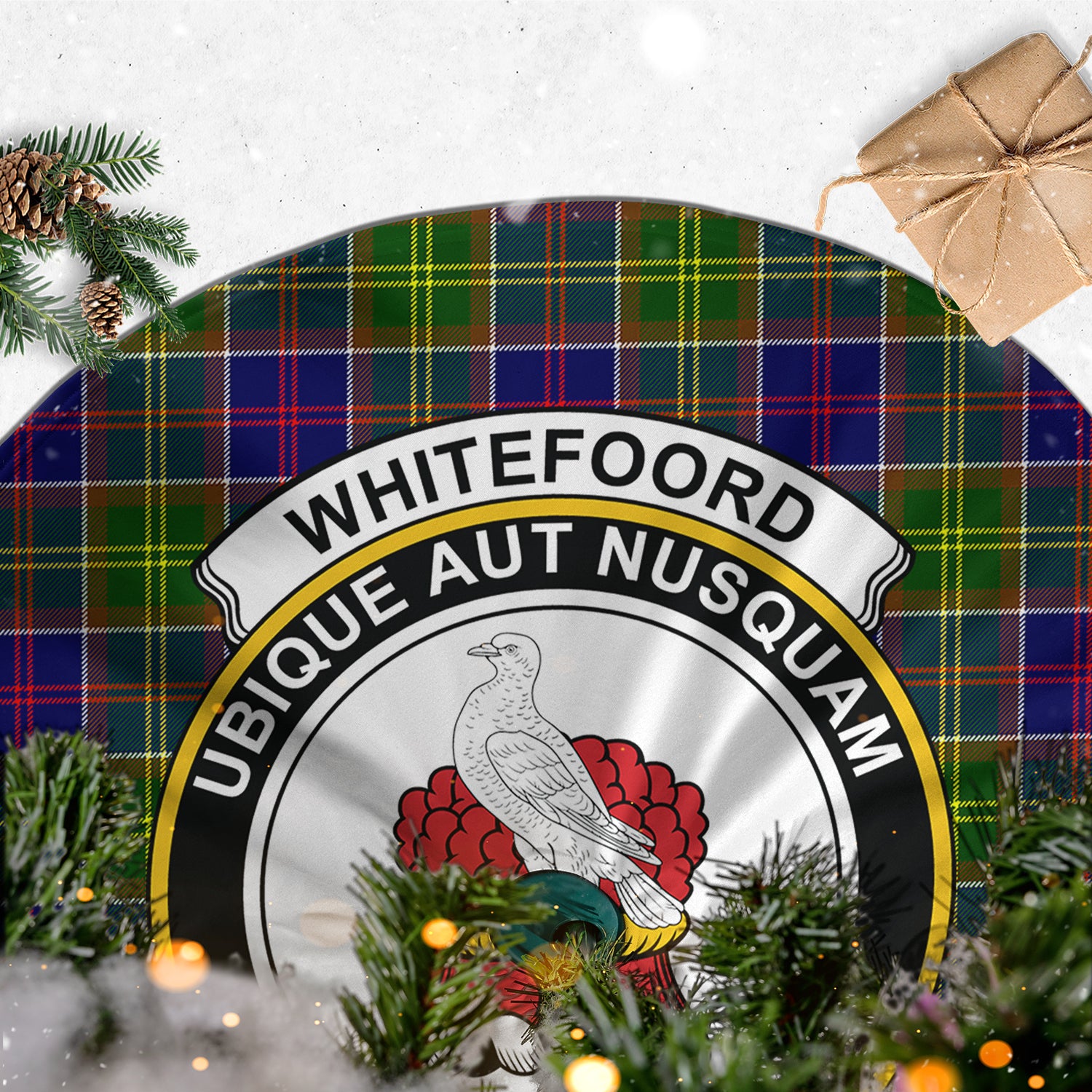 Whitefoord Tartan Christmas Tree Skirt with Family Crest - Tartan Vibes Clothing