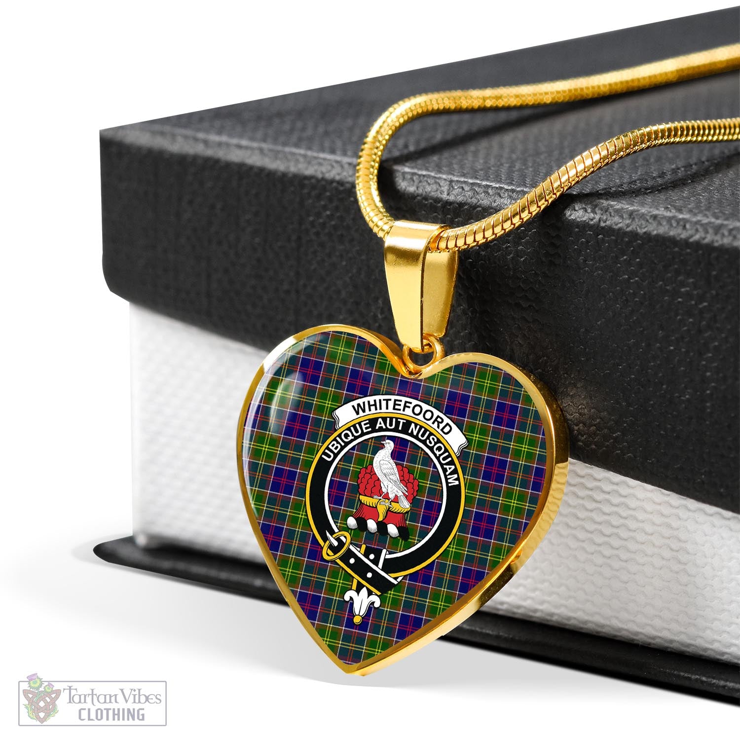 Whitefoord Tartan Heart Necklace with Family Crest - Tartan Vibes Clothing