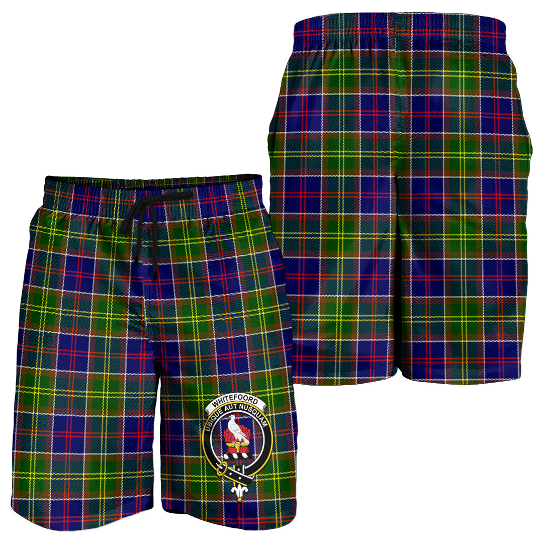 Whitefoord Tartan Mens Shorts with Family Crest - Tartan Vibes Clothing