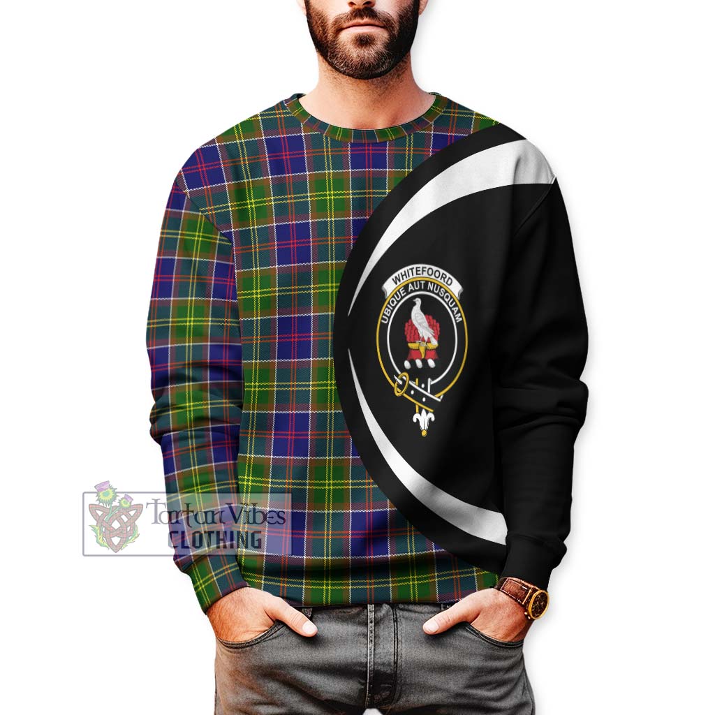 Whitefoord Tartan Sweatshirt with Family Crest Circle Style - Tartan Vibes Clothing
