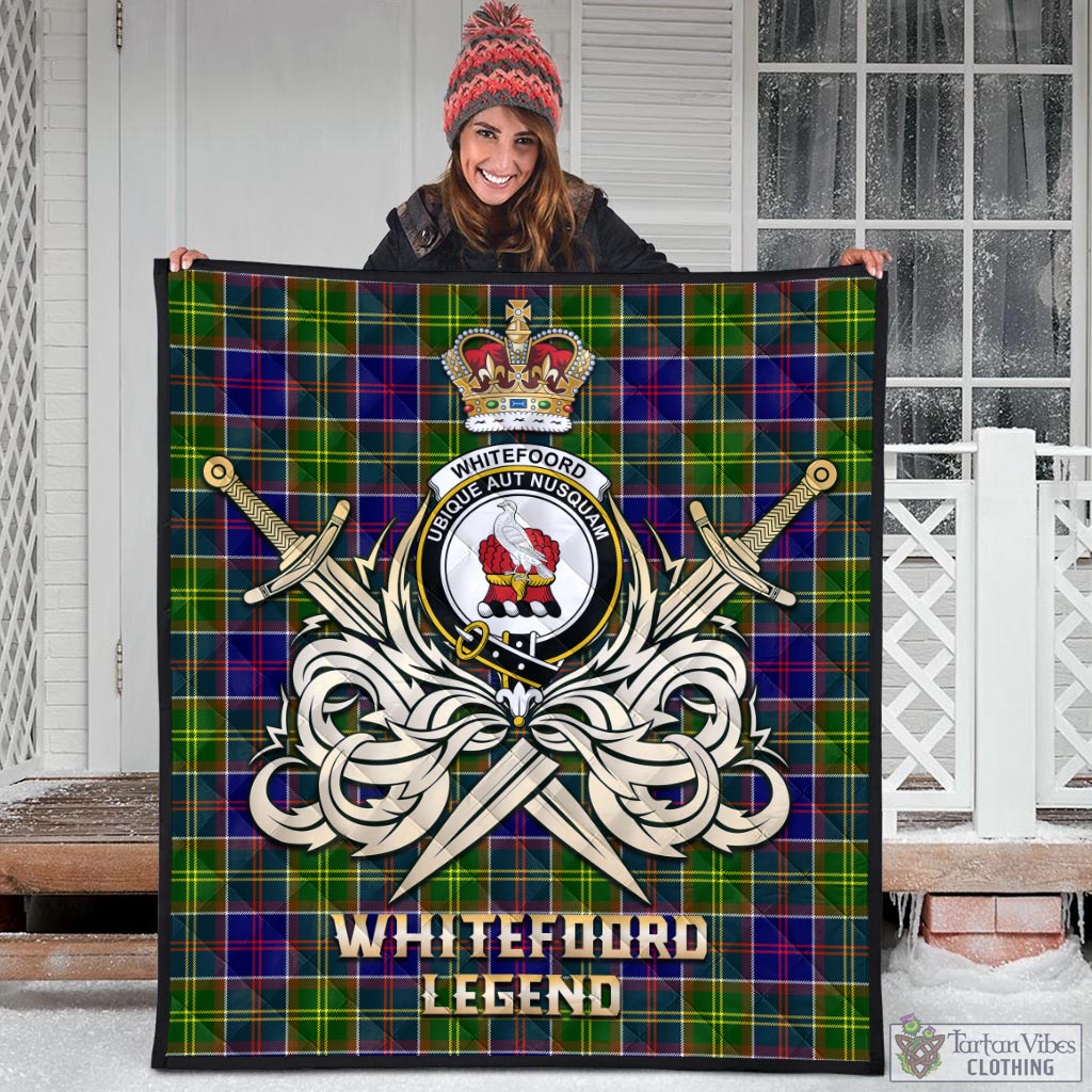 Tartan Vibes Clothing Whitefoord Modern Tartan Quilt with Clan Crest and the Golden Sword of Courageous Legacy