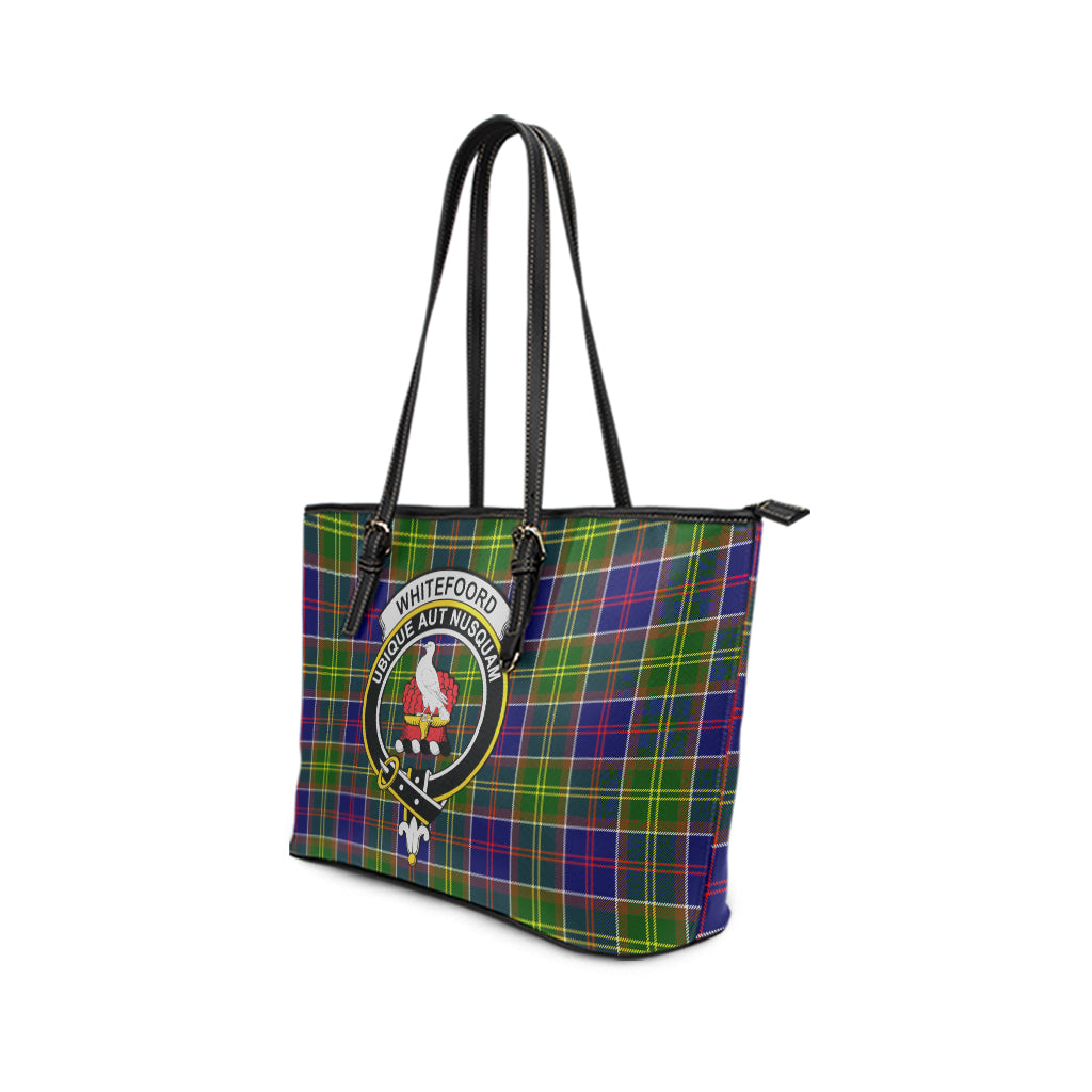 Whitefoord Tartan Leather Tote Bag with Family Crest - Tartan Vibes Clothing