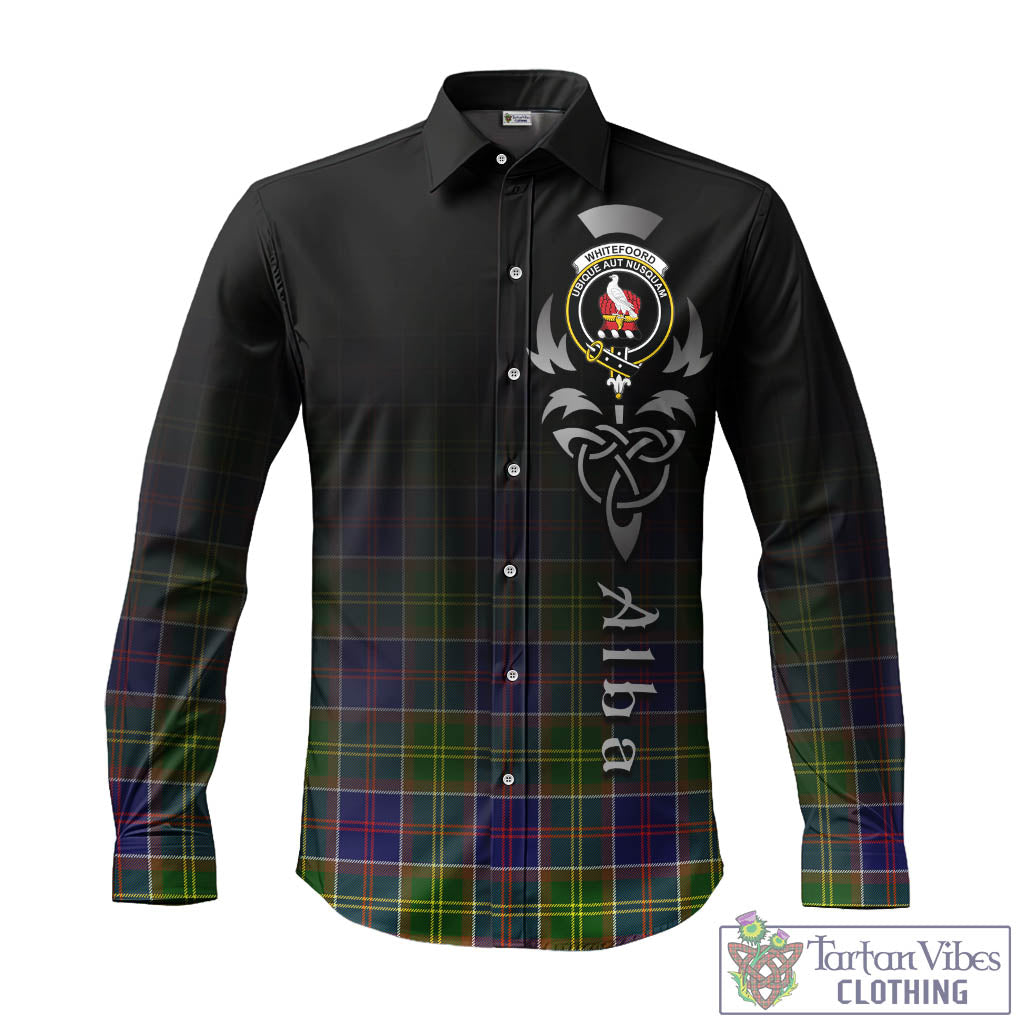 Whitefoord Tartan Long Sleeve Button Up Featuring Alba Gu Brath Family Crest Celtic Inspired - Tartan Vibes Clothing