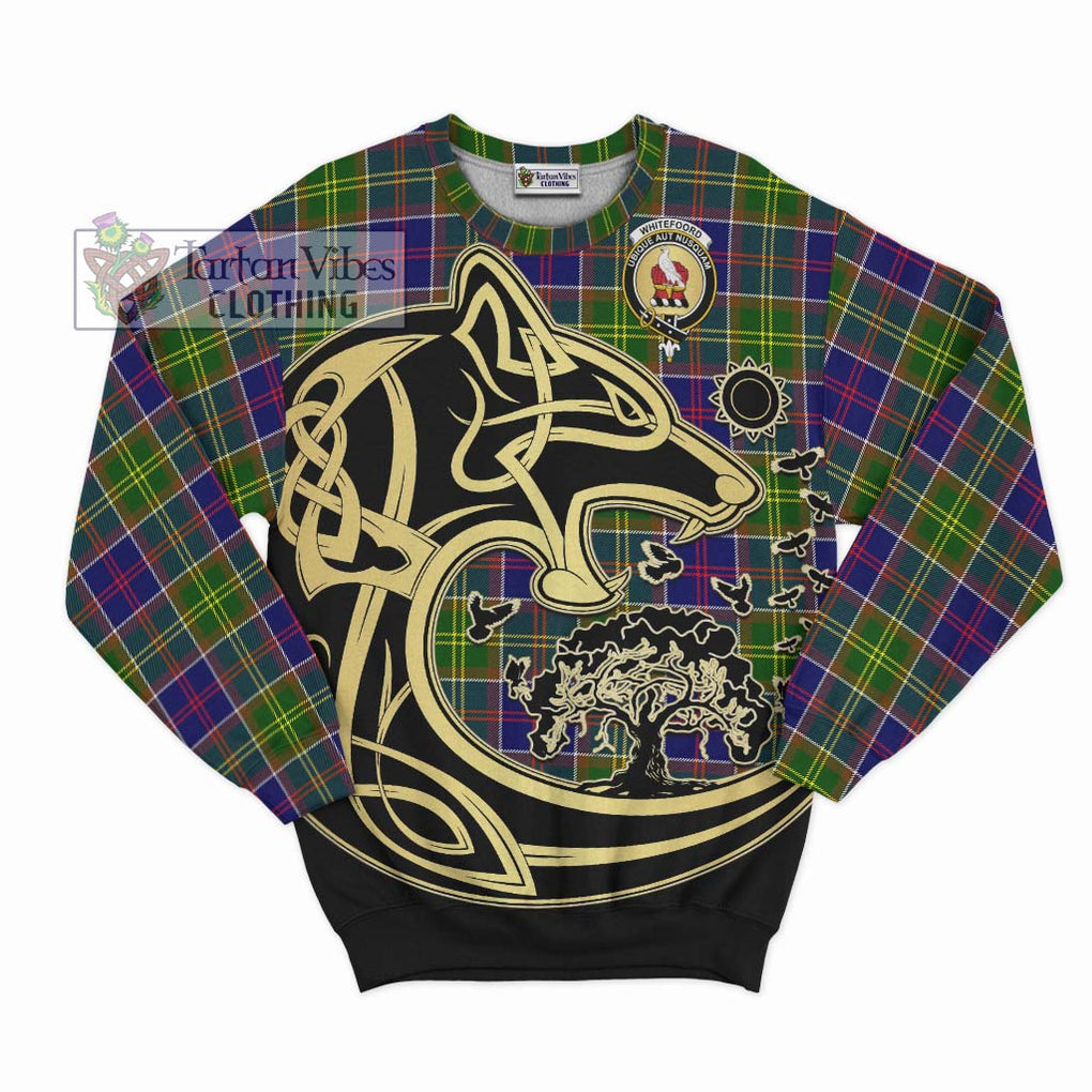 Whitefoord Tartan Sweatshirt with Family Crest Celtic Wolf Style - Tartan Vibes Clothing