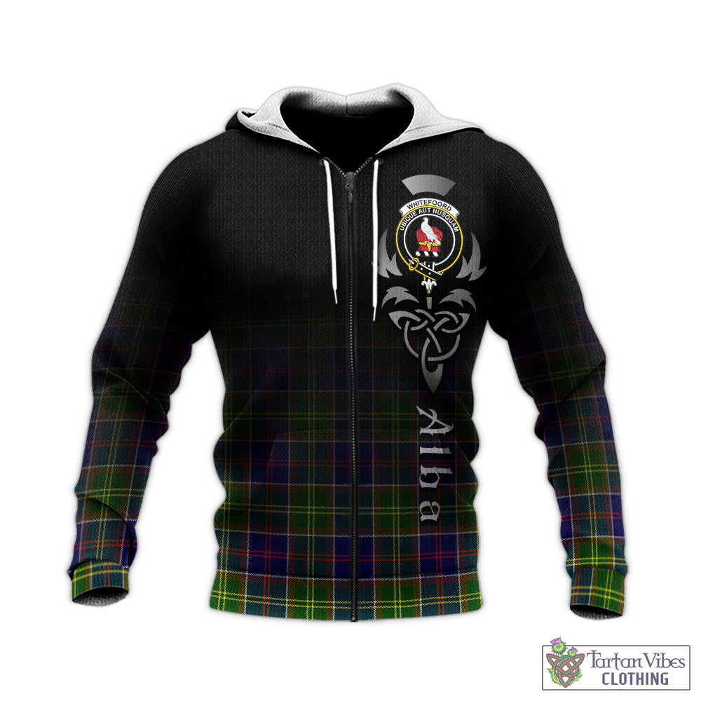 Tartan Vibes Clothing Whitefoord Modern Tartan Knitted Hoodie Featuring Alba Gu Brath Family Crest Celtic Inspired