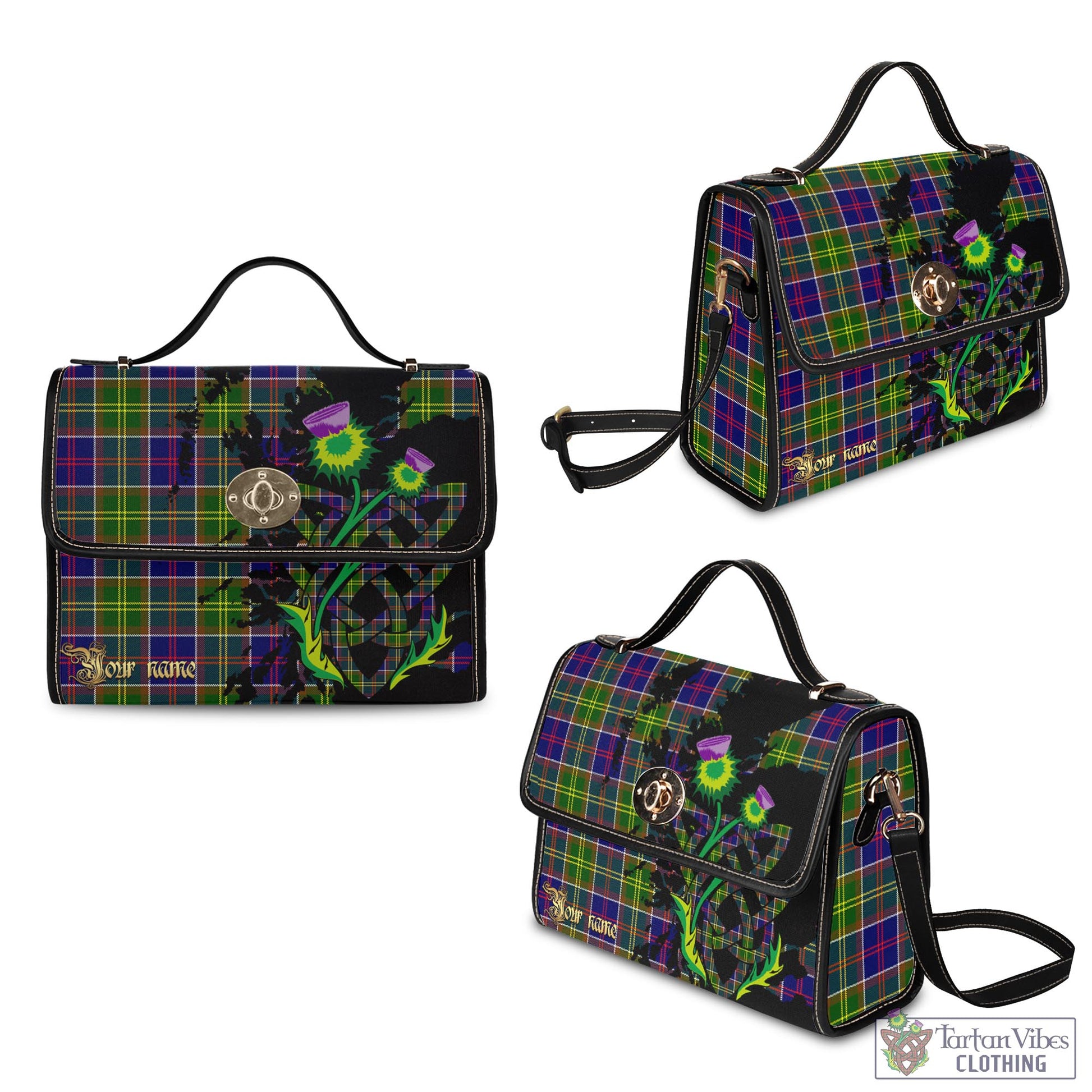 Tartan Vibes Clothing Whitefoord Modern Tartan Waterproof Canvas Bag with Scotland Map and Thistle Celtic Accents