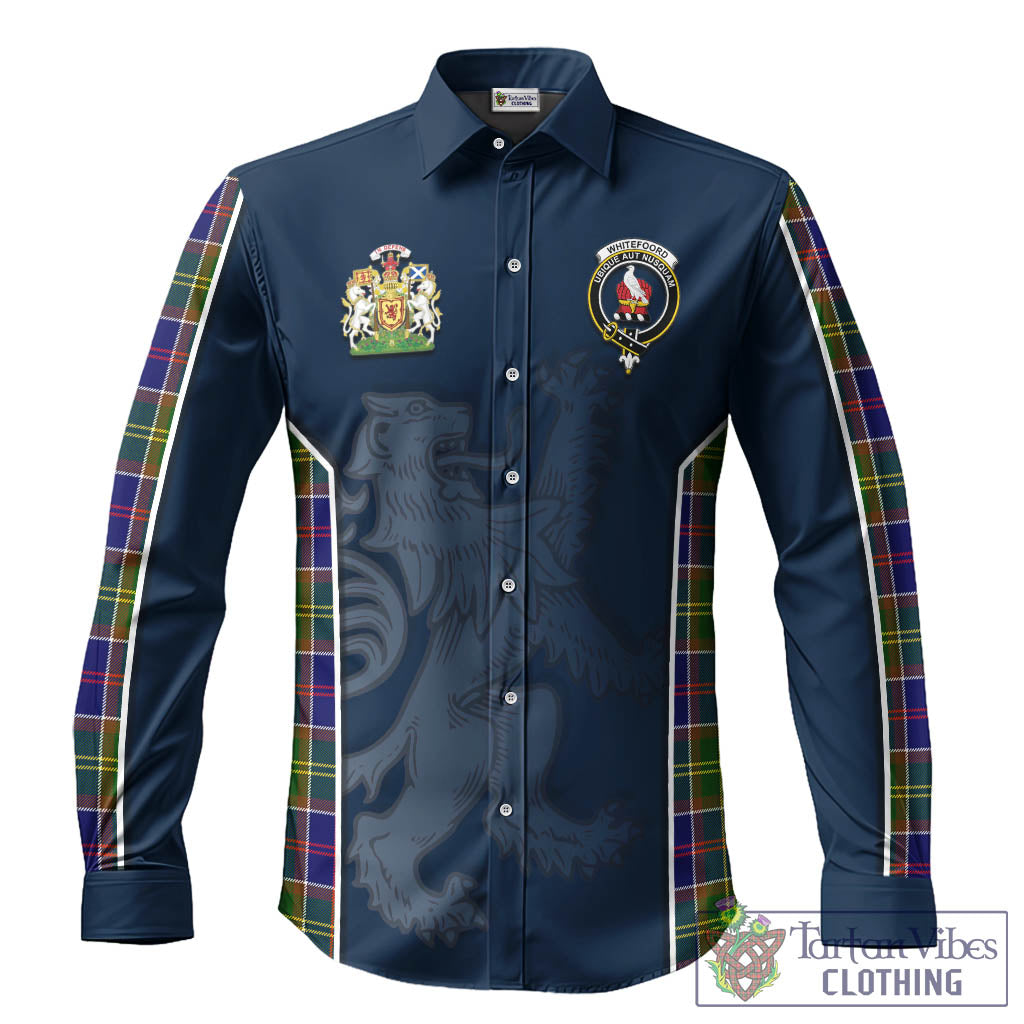 Whitefoord Tartan Long Sleeve Button Up Shirt with Family Crest and Lion Rampant Vibes Sport Style - Tartan Vibes Clothing