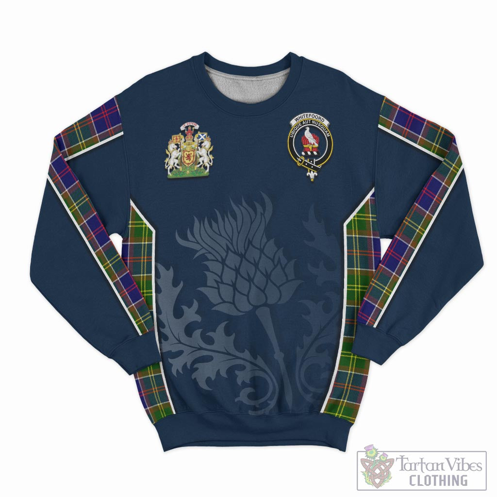 Whitefoord Tartan Sweatshirt with Family Crest and Scottish Thistle Vibes Sport Style - Tartan Vibes Clothing