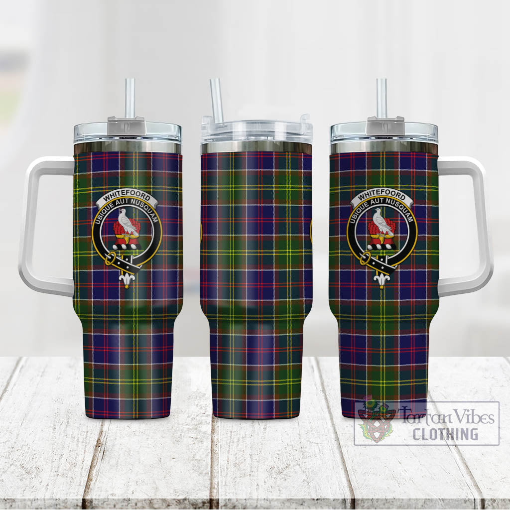 Whitefoord Tartan Tumbler with Handle with Family Crest - Tartan Vibes Clothing