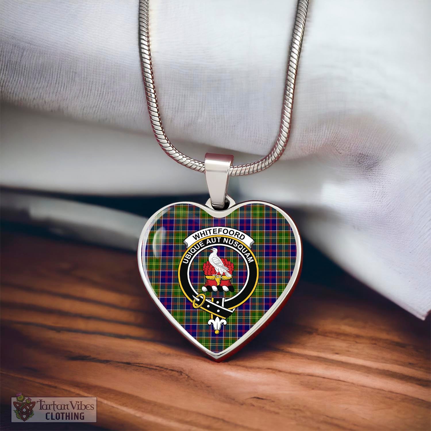 Whitefoord Tartan Heart Necklace with Family Crest - Tartan Vibes Clothing