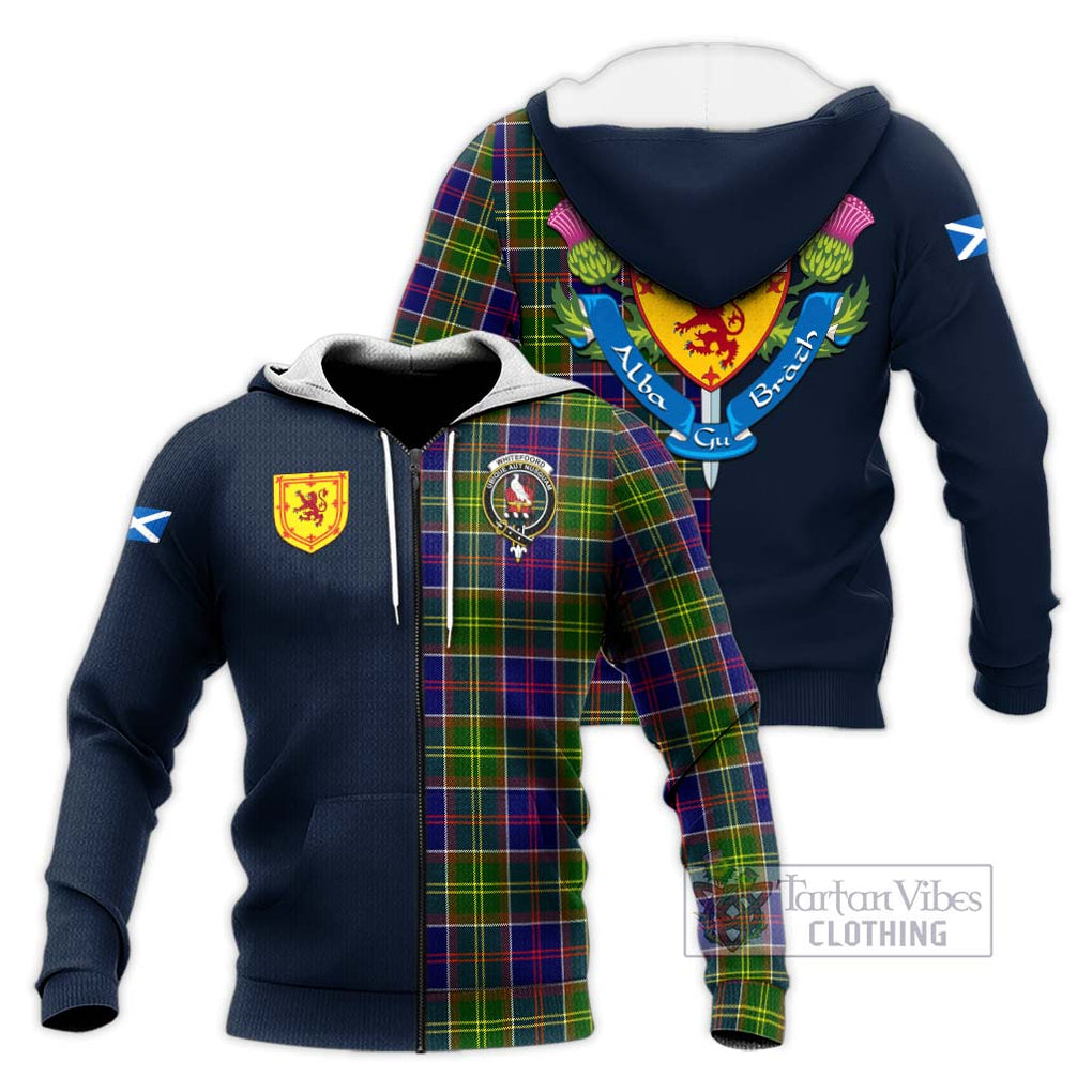 Whitefoord Tartan Knitted Hoodie Alba with Scottish Lion Royal Arm Half Style Unisex Knitted Zip Hoodie - Tartan Vibes Clothing
