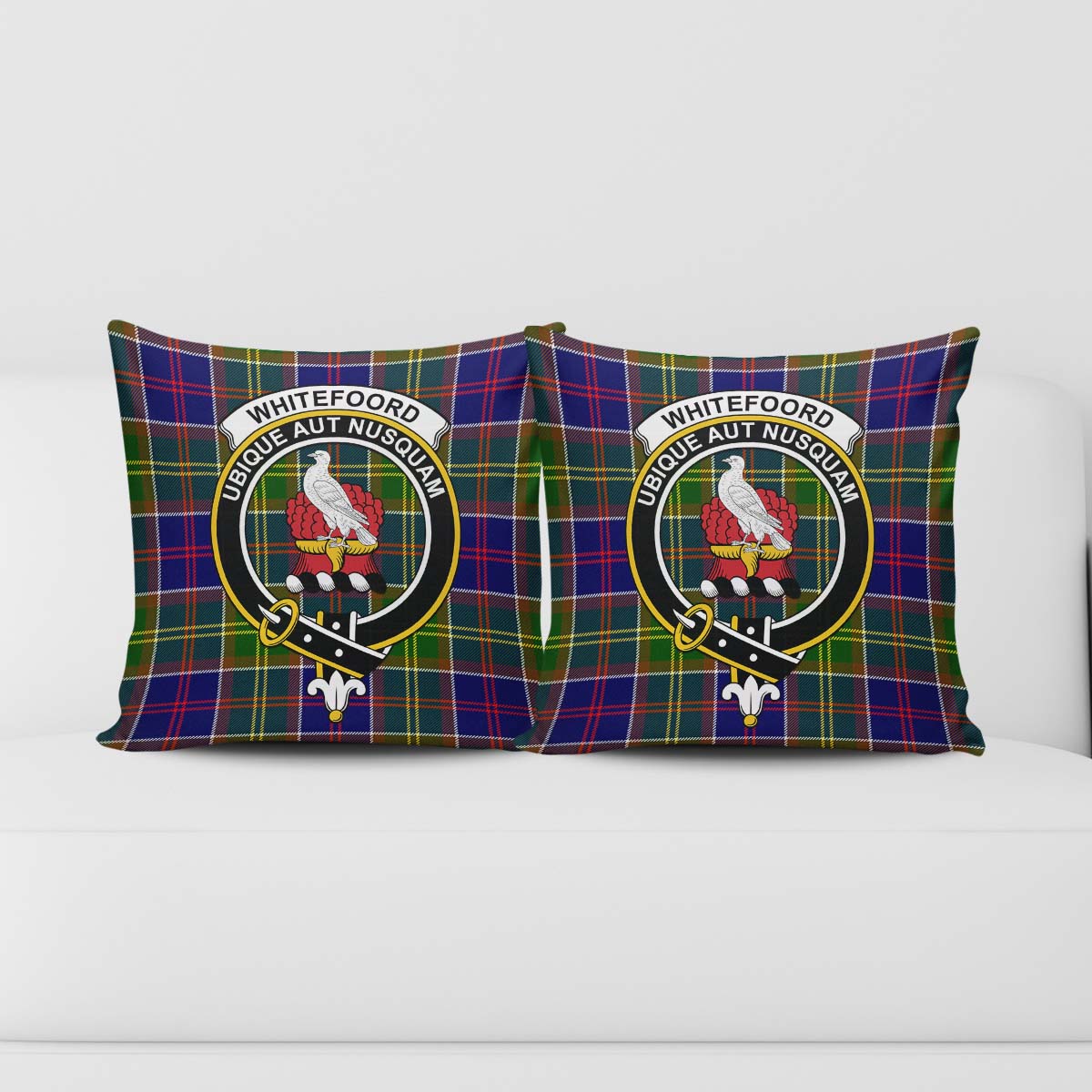 Whitefoord Modern Tartan Pillow Cover with Family Crest - Tartanvibesclothing