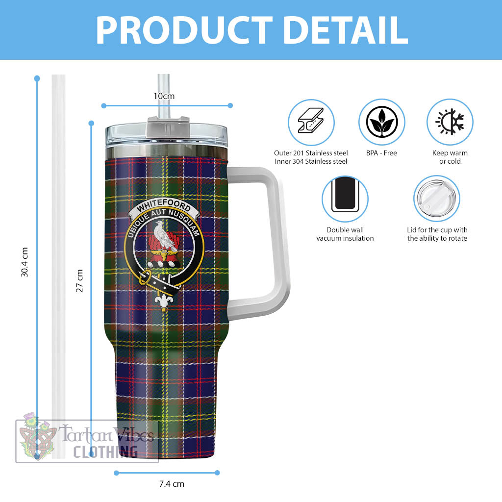 Whitefoord Tartan Tumbler with Handle with Family Crest - Tartan Vibes Clothing