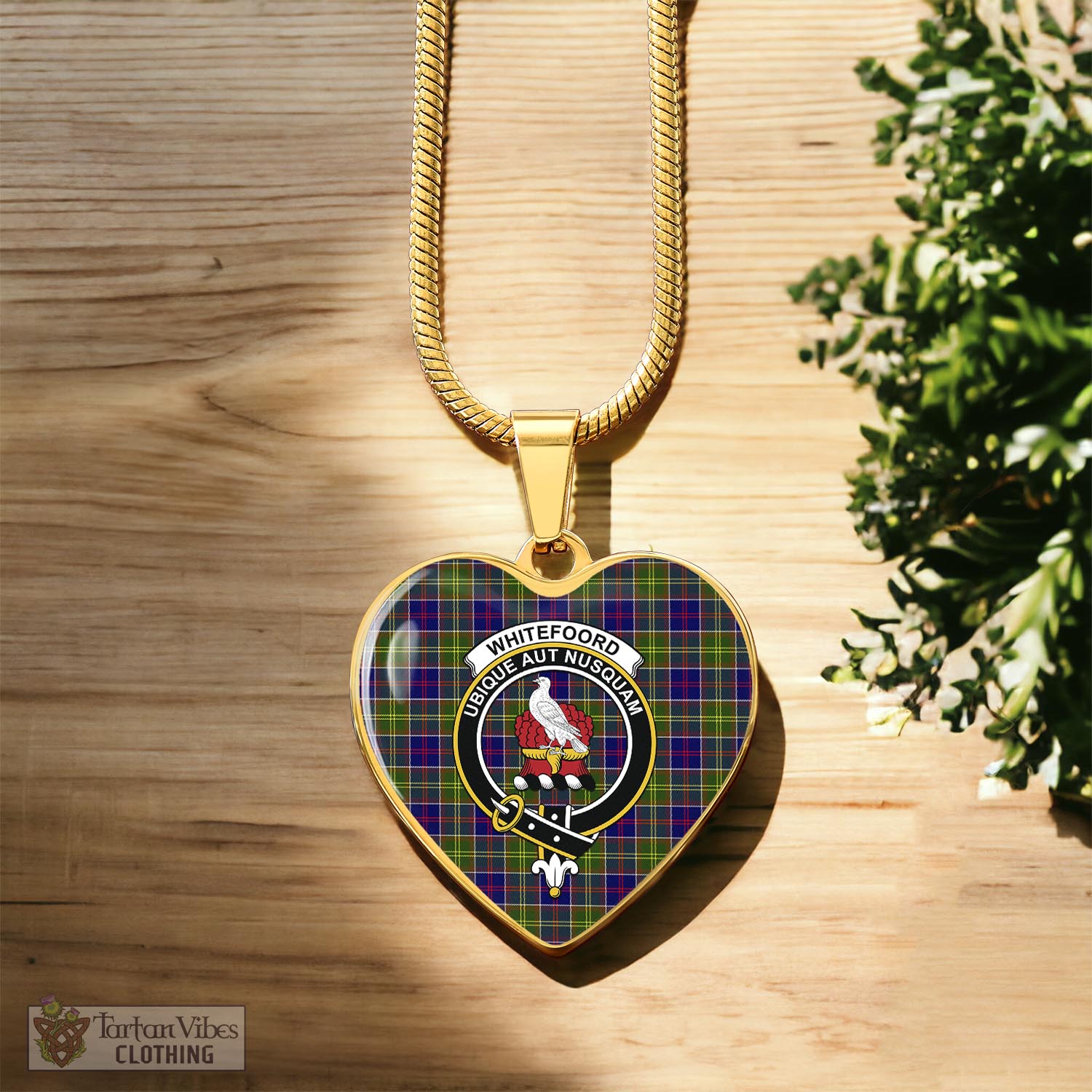 Whitefoord Tartan Heart Necklace with Family Crest Luxury Necklace (Gold) No - Tartan Vibes Clothing