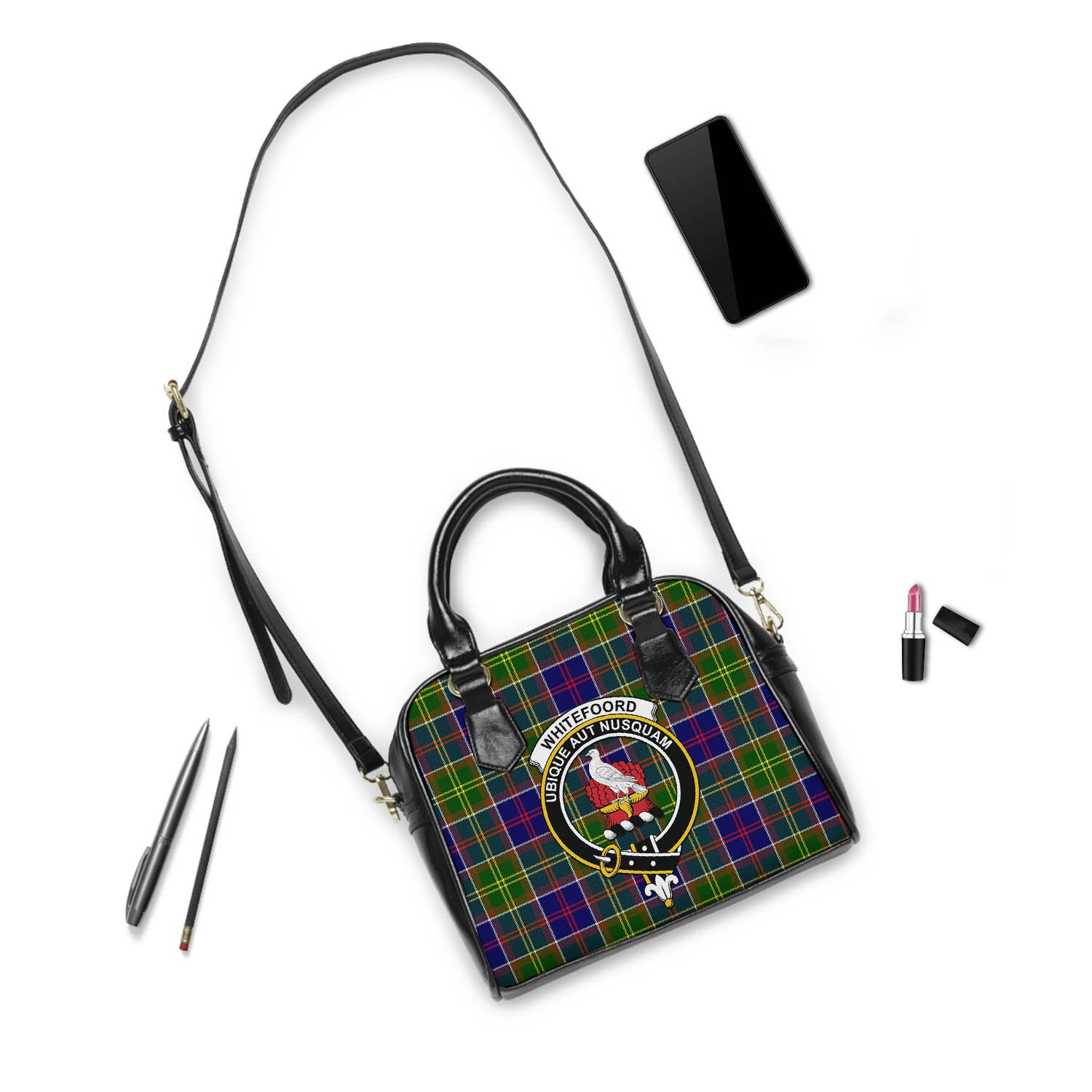 Whitefoord Tartan Shoulder Handbags with Family Crest - Tartan Vibes Clothing