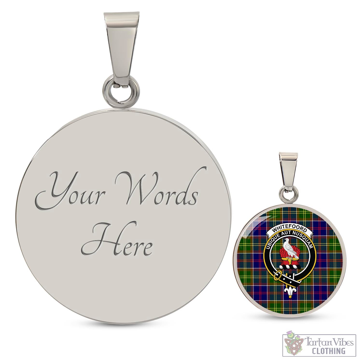Whitefoord Tartan Circle Necklace with Family Crest Luxury Necklace (Silver) Yes - Tartan Vibes Clothing