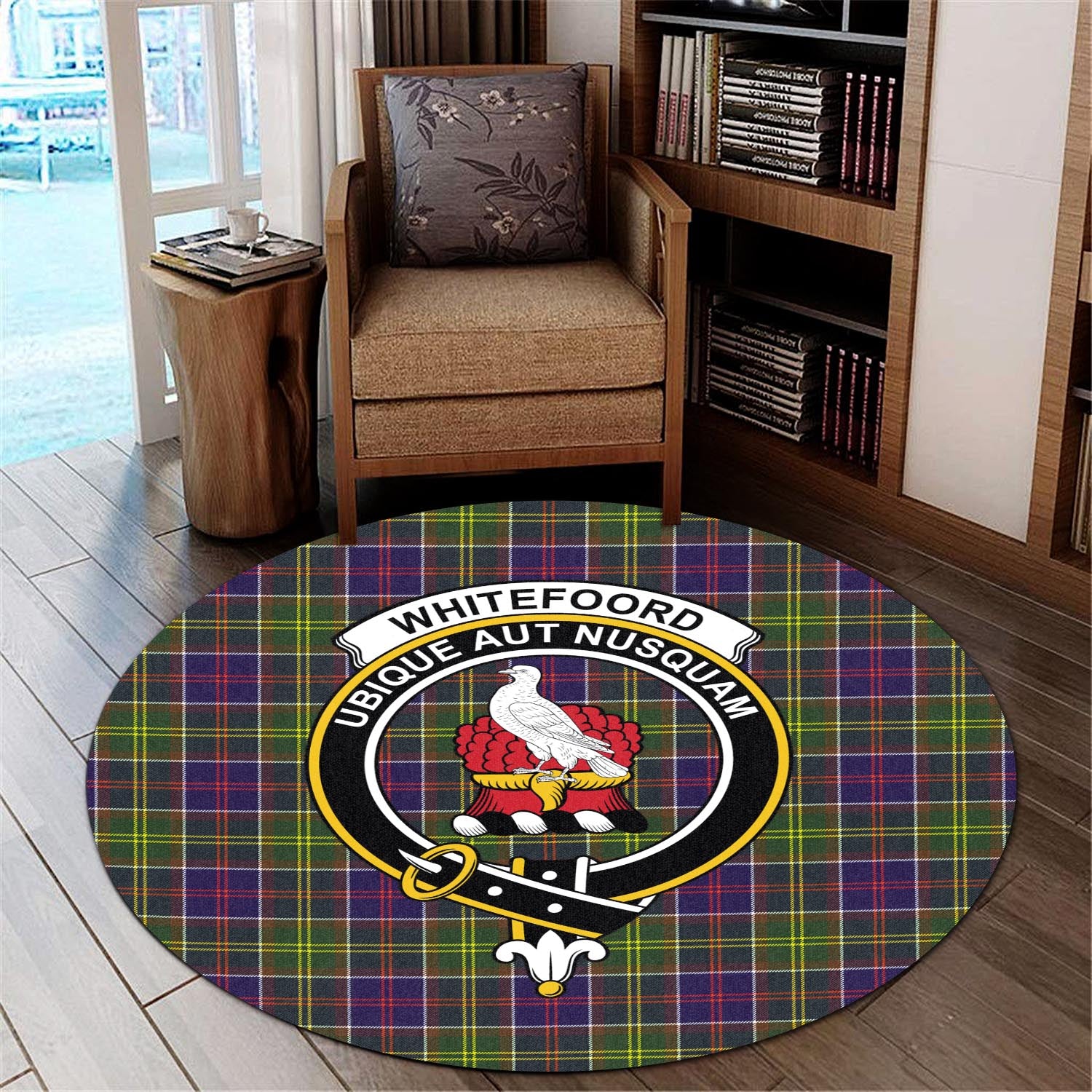 Whitefoord Tartan Round Rug with Family Crest - Tartan Vibes Clothing