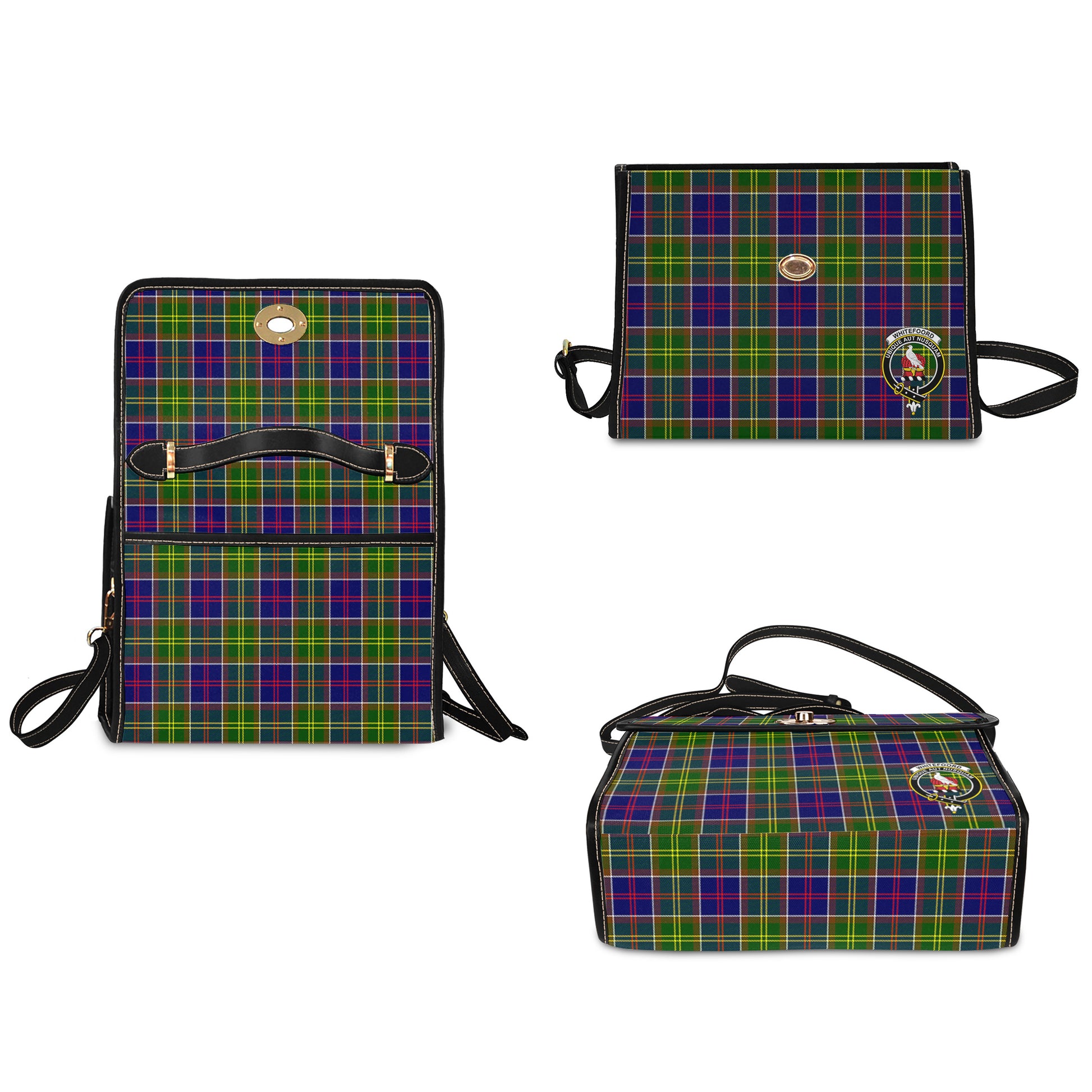 whitefoord-modern-tartan-leather-strap-waterproof-canvas-bag-with-family-crest