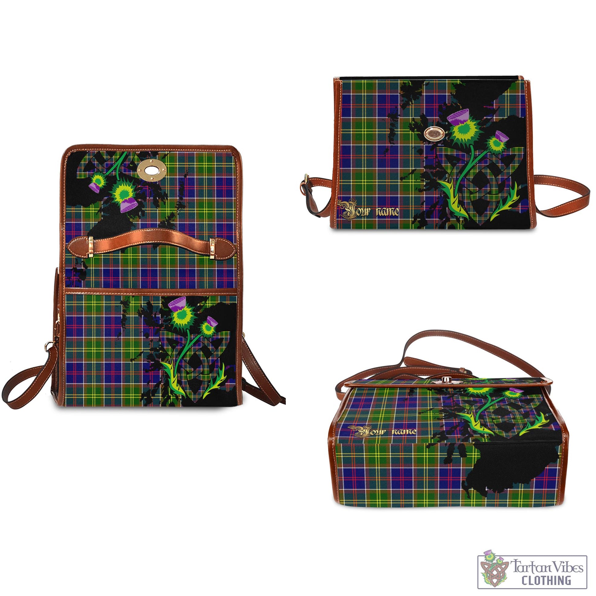 Tartan Vibes Clothing Whitefoord Modern Tartan Waterproof Canvas Bag with Scotland Map and Thistle Celtic Accents