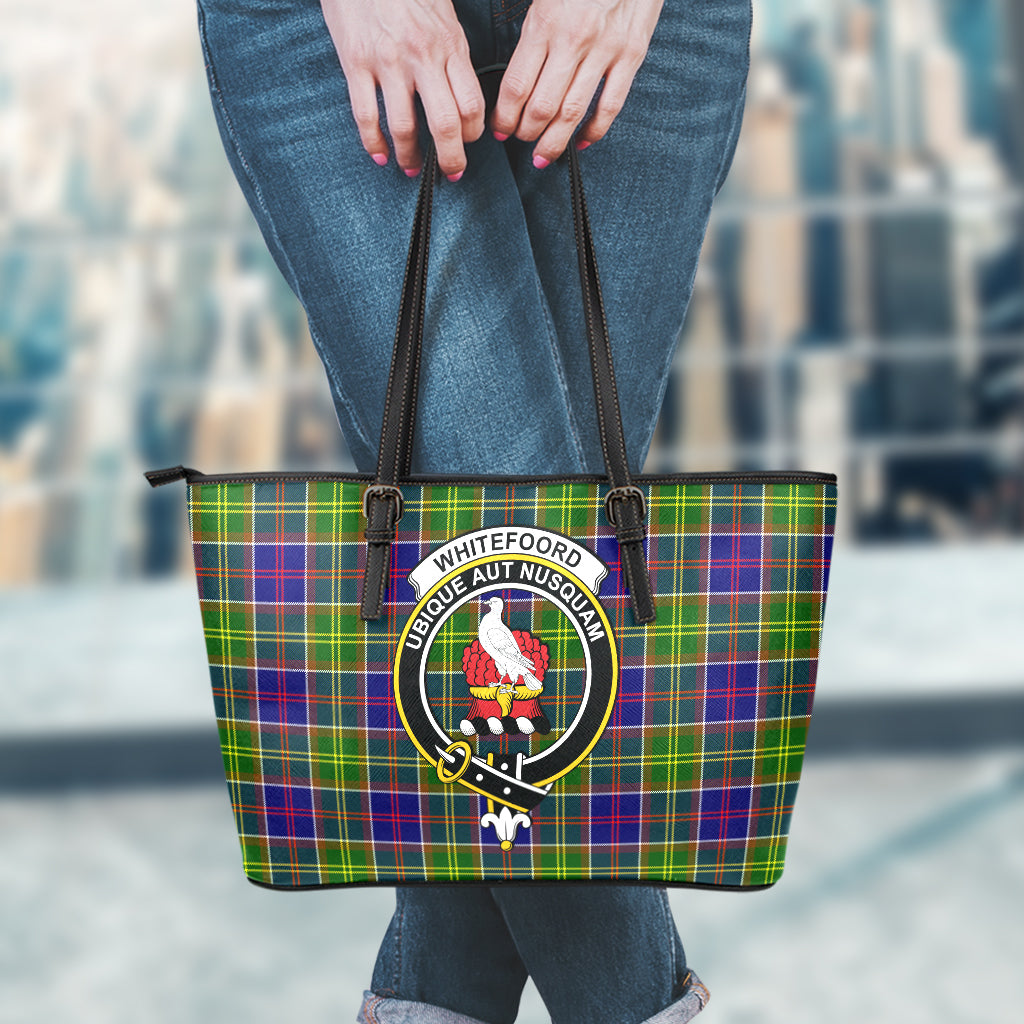Whitefoord Tartan Leather Tote Bag with Family Crest - Tartan Vibes Clothing