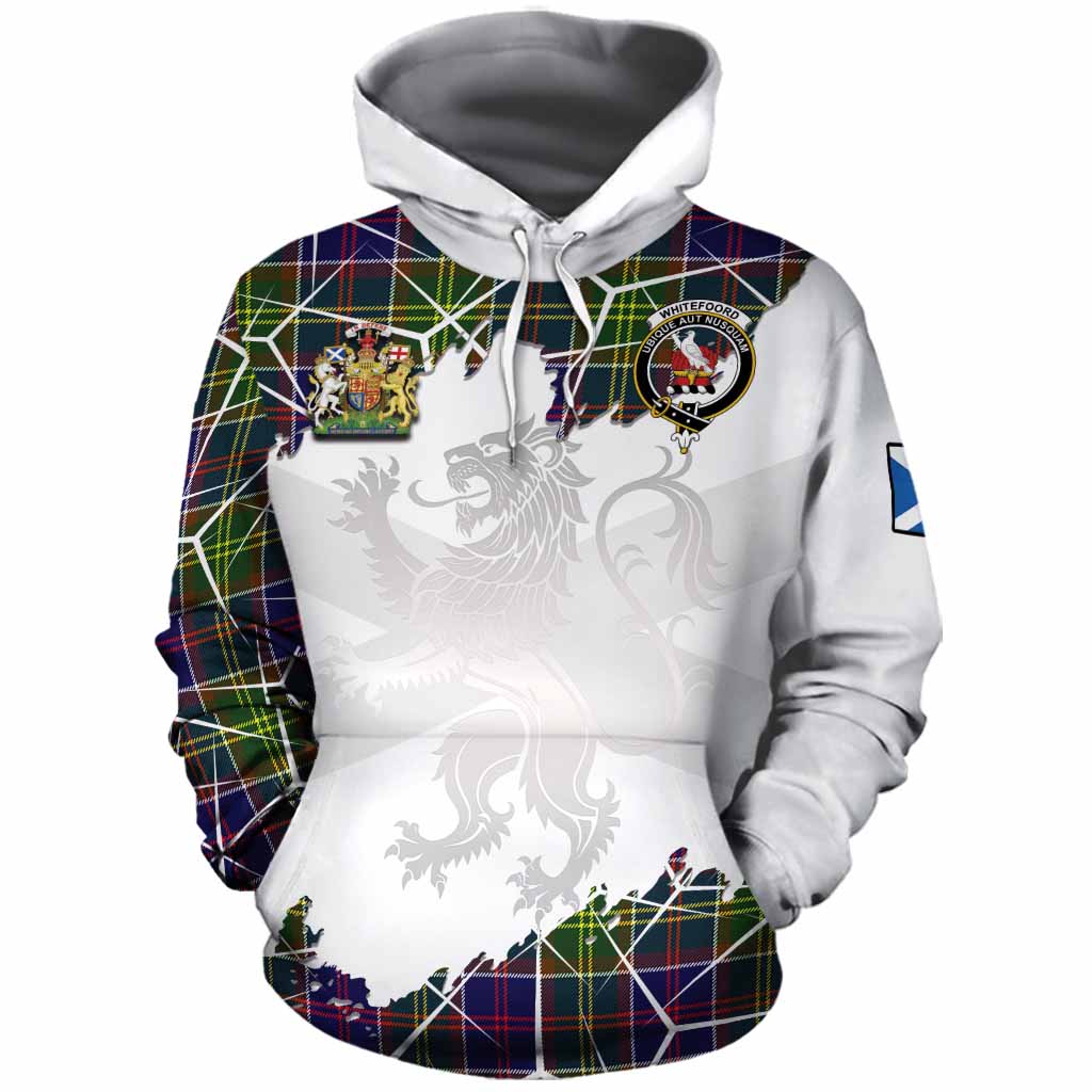 Whitefoord Tartan Cotton Hoodie with Family Crest and Lion Rampant Grunge Style