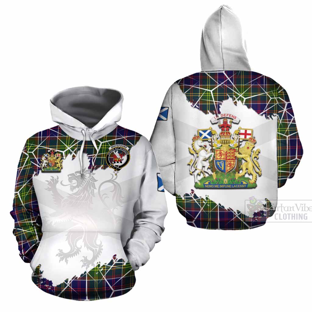 Whitefoord Tartan Cotton Hoodie with Family Crest and Lion Rampant Grunge Style