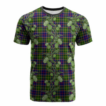Whitefoord Tartan Cotton T-shirt Seamless Scottish Thistle Flowers