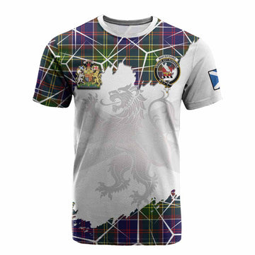 Whitefoord Tartan Cotton T-shirt with Family Crest and Lion Rampant Grunge Style