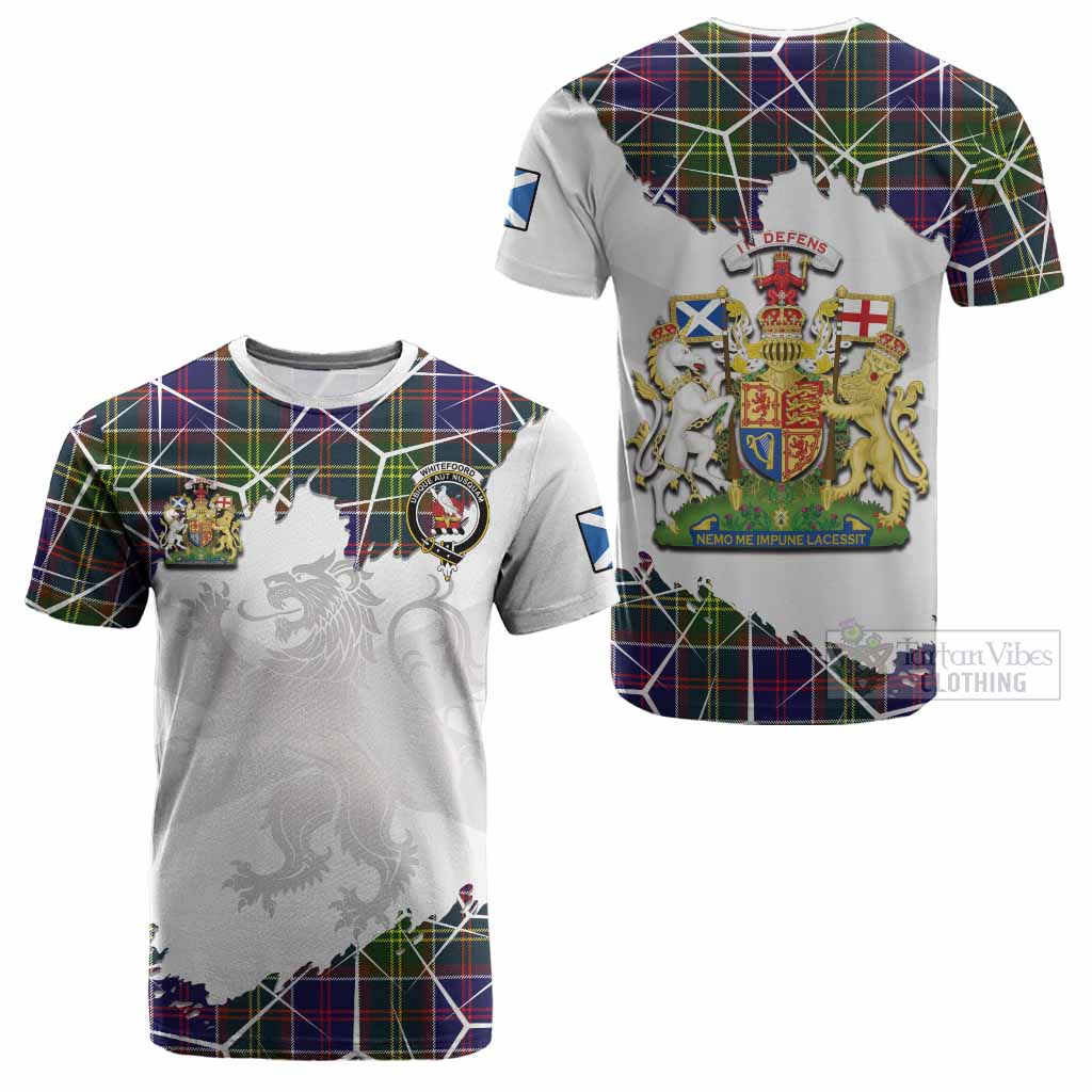 Whitefoord Tartan Cotton T-shirt with Family Crest and Lion Rampant Grunge Style