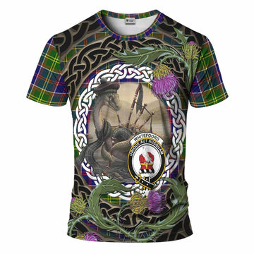 Whitefoord Tartan Crest Bagpipe Nessie T-Shirt Scottish Loch Ness Monster Celtic Thistle