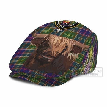 Whitefoord Tartan Crest Flat Cap, Jeff Cap Scotland Heilan Coo Tartan Seamless Style