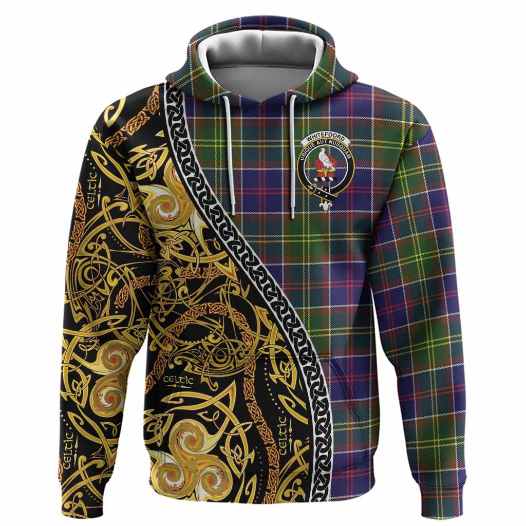 Whitefoord Tartan Crest Hoodie Celtic Knot and Triple Trickle Spiral Symbols