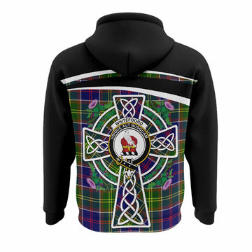 Whitefoord Tartan Crest Hoodie Scottish Thistle Celtic Cross Alba Gu Brath