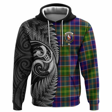 Whitefoord Tartan Crest Hoodie With New Zealand Silver Fern Maori Koru